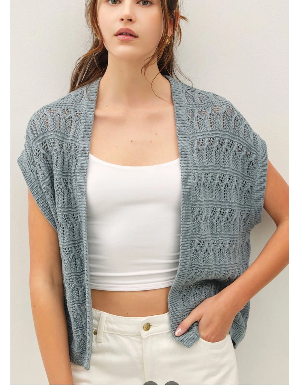 BE COOL Teal Open-Front Knit Sweater Shrug